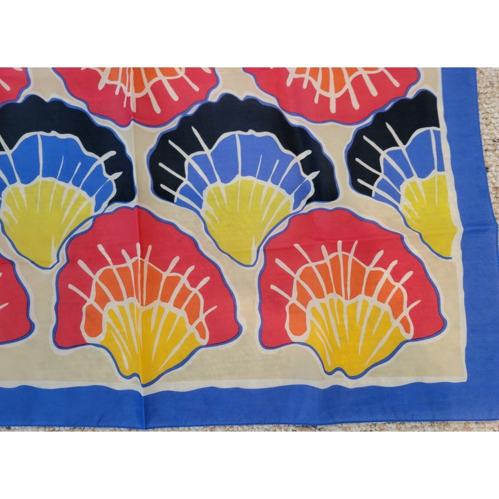 Vintage Taiwan  Multi Colored Sea SHELL Scarf  25X25" RED YELLOW‎ BLUE - Vibrant - Picture 9 of 11
